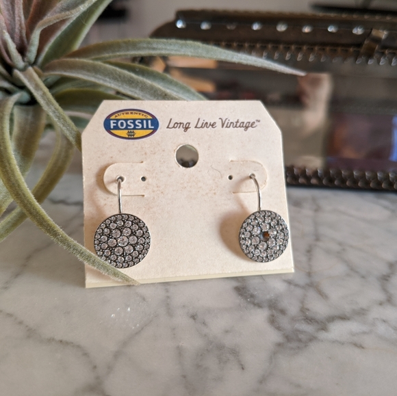 Fossil silver color diamonds earrings NWT - Picture 2 of 7